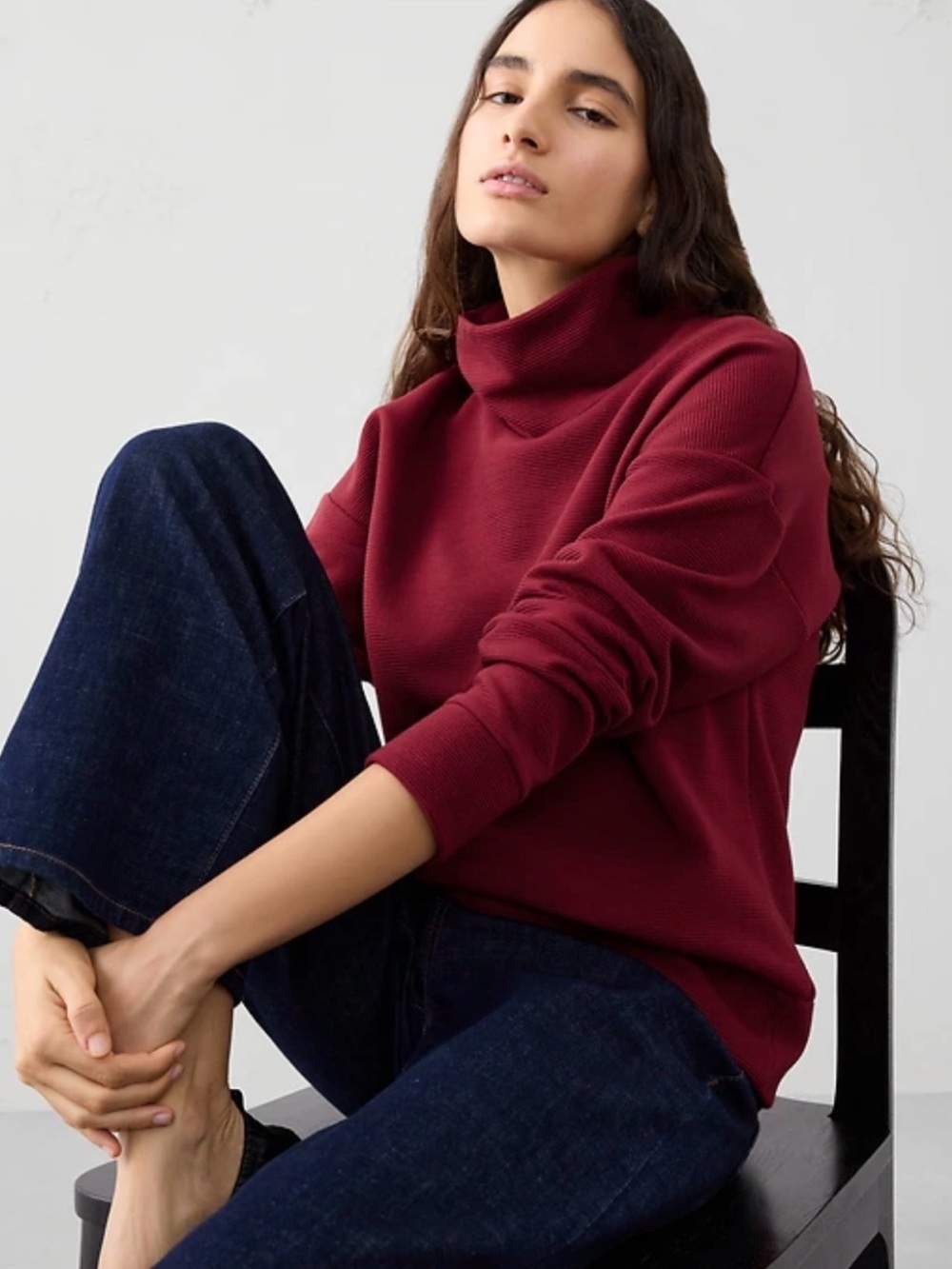 NWT 2025 Banana Republic Ottoman Turtleneck Sweatshirt In Red Cognac